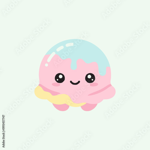 Cute Kawaii Ice Cream Scoop Character.