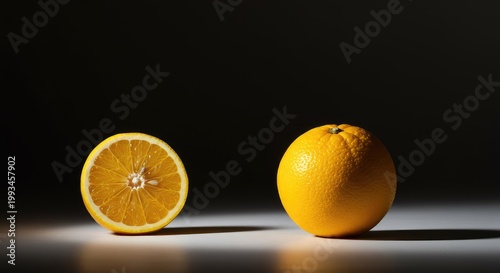 Fresh, bright yellow citrus fruit set against a minimalist, illuminated background. Simple, clean, and modern design offering ample room for text ,organic ,horizontal ,isolated