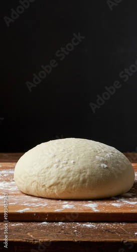 Fresh raw dough resting on an antique wooden kitchen counter, emphasizing the natural texture and rustic preparation of baking homemade pastries or bread ,raw ,wood ,dough