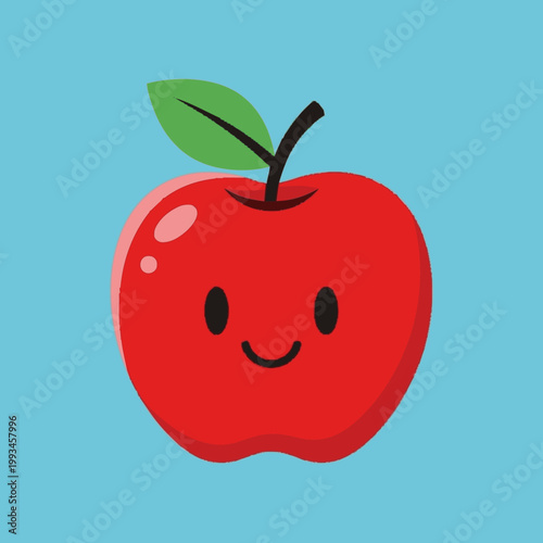 Cute Red Apple Cartoon Character with Happy Face.