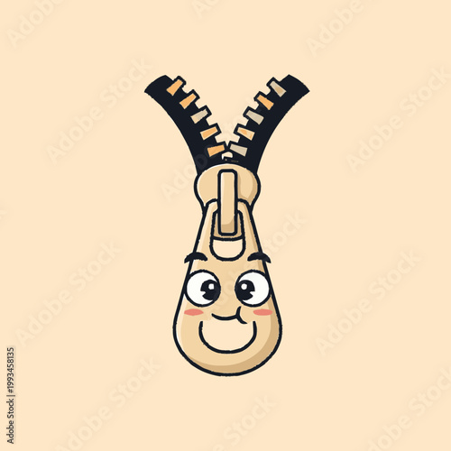 Cute Zipper Character Smiling Illustration.