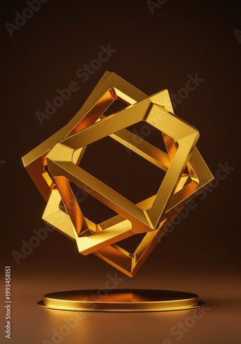 Golden abstract geometric shape symbolizing a valuable successful invention, breakthrough technology, and innovative solution ,luxury ,development ,exclusive