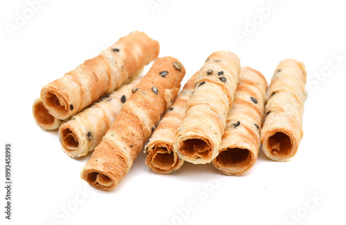 Waffle rolls isolated on white background 