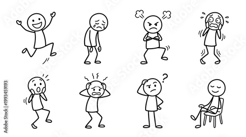 Collection of Stick Figures Depicting Various Emotions and Feelings