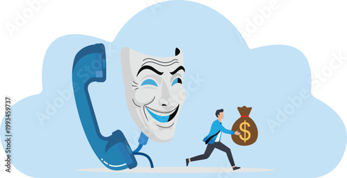 Cyber Criminal Stealing Money via Phone Call Illustration