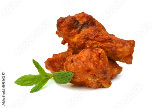 Fried chicken wings on white background 