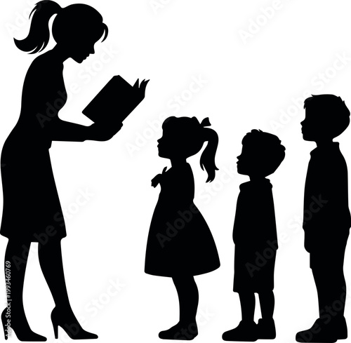 Librarian leading story hour for children