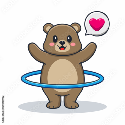 Cute cartoon bear hula hooping with a heart symbol
