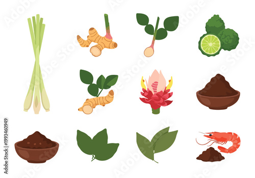 Collection of Thai Culinary Ingredients and Spices.