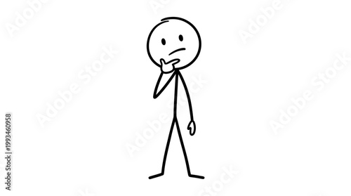 Stick figure contemplating with hand on chin, pondering a question