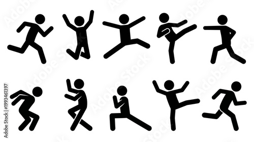 Stick Figure Poses Showing Various Actions And Movements