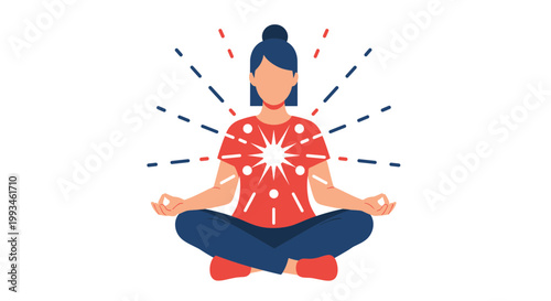 A serene woman meditating in a peaceful and vibrant illustration