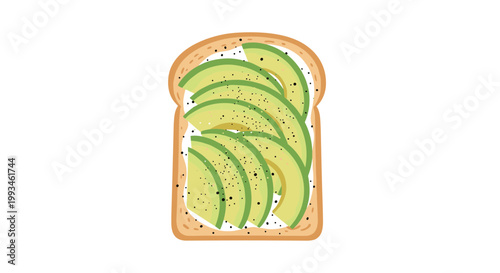 A vector graphic illustration of toast with sliced avocado on top