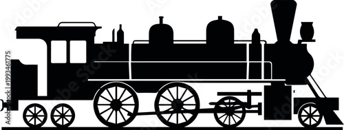 Steam locomotive silhouette with cowcatcher and wheels