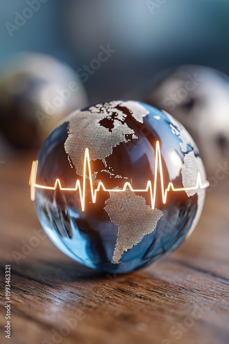 Global Medical Awareness Through Heartbeat Lines and Earth Representation Close-Up View Visual Concept for Promoting Health and Well-Being Informative Graphic Design