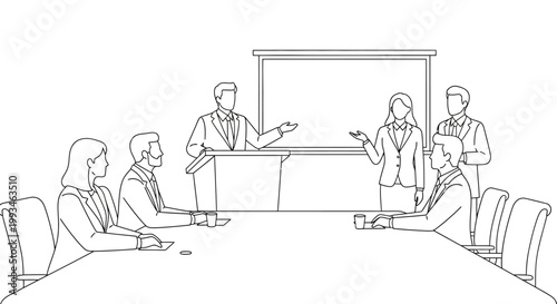 Business Meeting Presentation Line Art Illustration