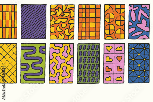 A collection of vibrant and colorful abstract pattern designs on rectangles