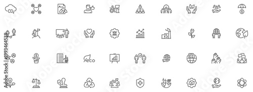 Environmental Social Governance web icons in line style. Sustainable development , sustainability, net zero, climate crisis, recycle, electric car, collection. Vector illustration.