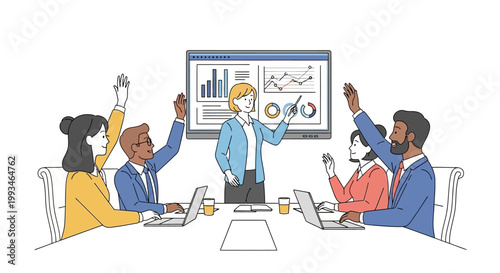 Diverse Business Team Participating in Interactive Meeting with Data Presentation