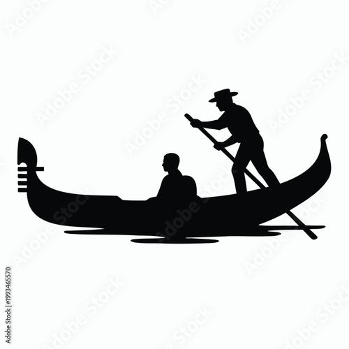 Silhouette of a gondolier and passenger in a traditional venetian gondola on water