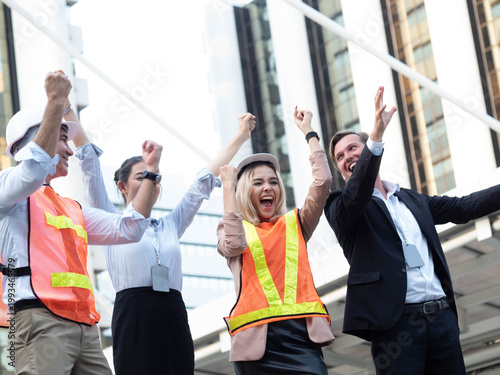 Fotografía Happy businessman businesswoman female male person people human smile enjoy funn