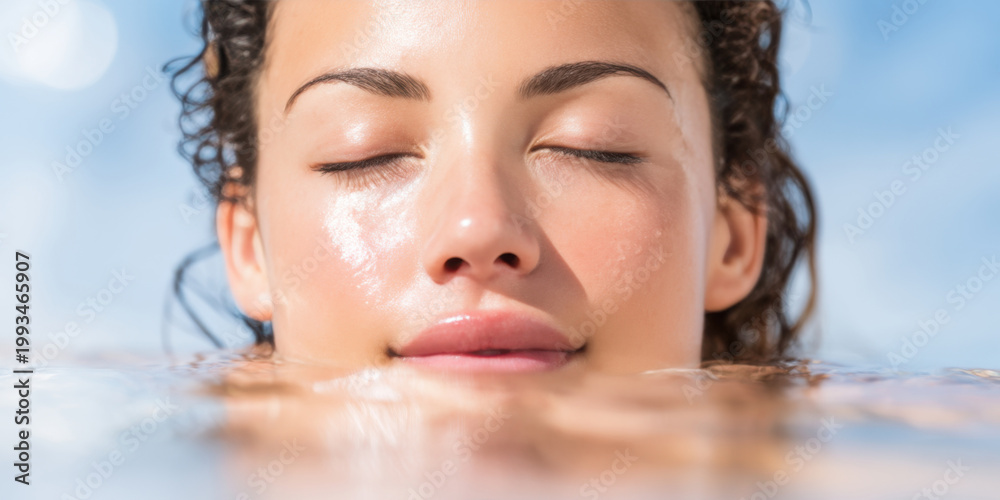 Naklejka premium Serene Woman Relaxing in Water with Eyes Closed