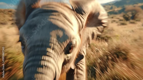 Baby Elephant Running in the African Savanna