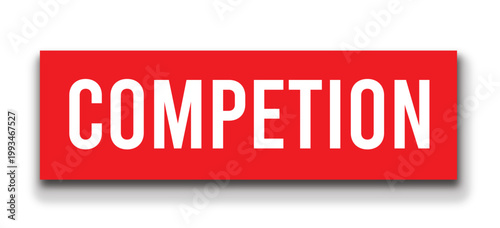 Red Competion Label with Condensed Typography and Shadow for Marketing Badge in Modern Flat UI Design
