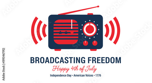 American Independence Day, Patriotic Radio Broadcasting, 4th of July Vector Icon, Freedom Celebration