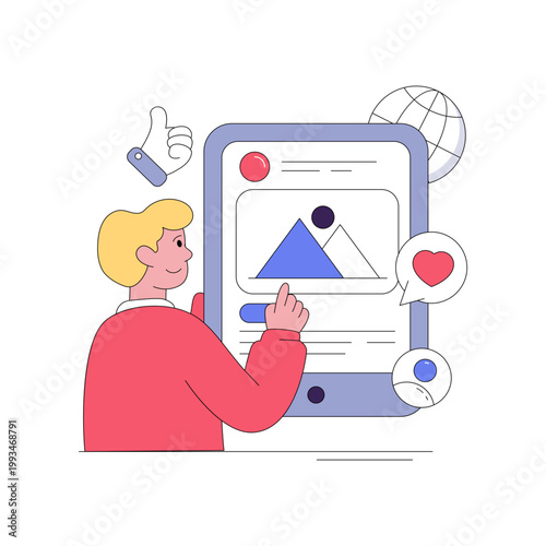 Conceptual flat design illustration of social media post 