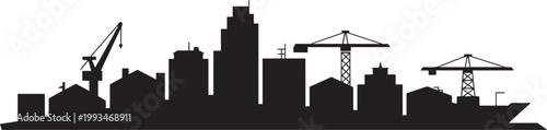 City skyline silhouette with construction cranes and buildings with tall buildings, high rise