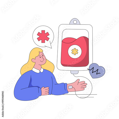 Conceptual flat design illustration of blood transfusion 