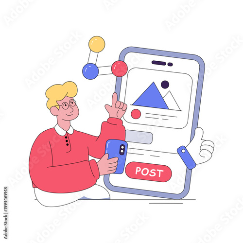 Conceptual flat design illustration of social media post 