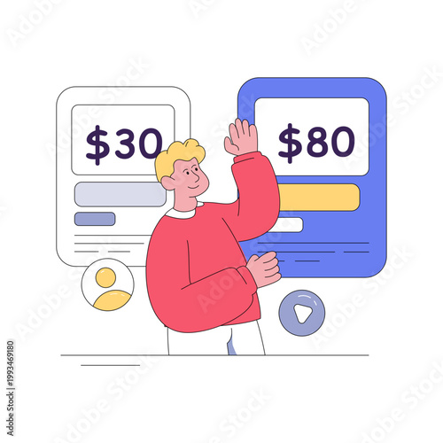 Editable design illustration of select expensive option 