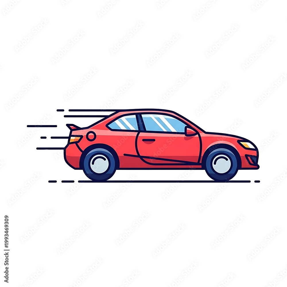 Fototapeta premium Red Car Speeding on Road.