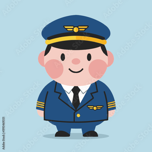 Cute Cartoon Pilot Character Illustration.