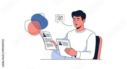 Man reviewing resumes, job application, hiring process, career choice, recruitment