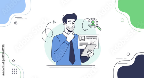 Man reviewing candidate resume, recruitment process, hiring, job search, HR concept