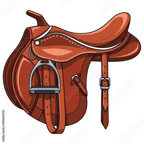 Brown Leather Horse Saddle Cartoon Vector Illustration