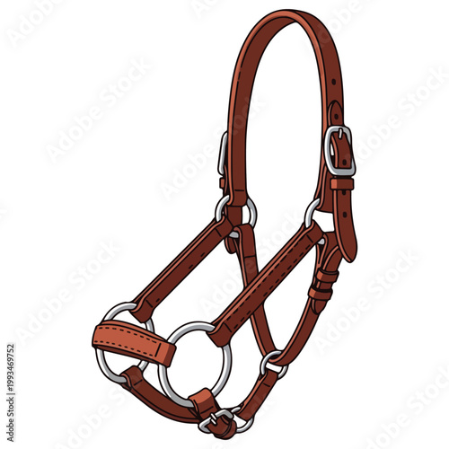 brown leather horse halter flat vector illustration