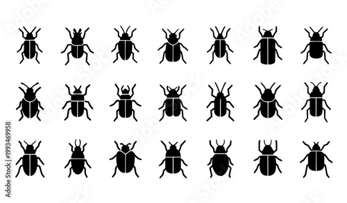 Insect silhouette vector icon collection bug set