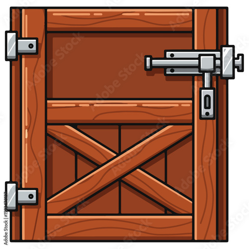 cartoon wooden barn door with slide bolt lock vector illustration