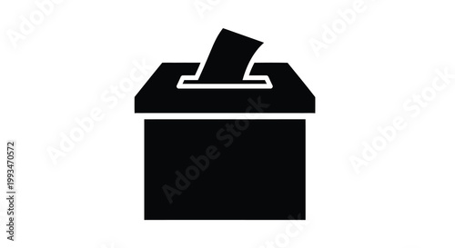 A black silhouette of a ballot box represents the act of voting silhouette