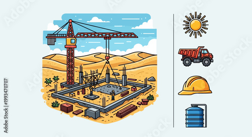 Construction Site with Crane and Truck.