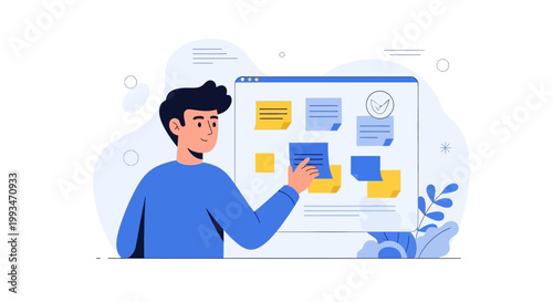 Man Planning Project with Sticky Notes on Board - Business Strategy Concept