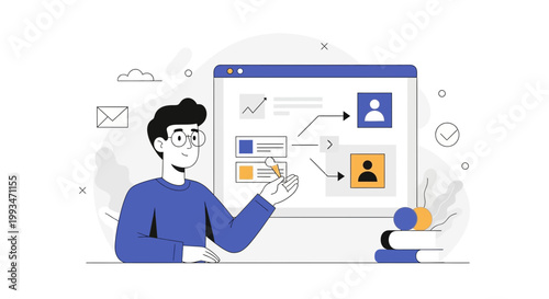 Man Planning Business Strategy with Flowchart on Digital Screen