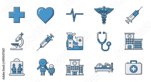 Medical icons and healthcare symbols.