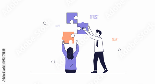 Teamwork building trust with puzzle pieces, business collaboration concept