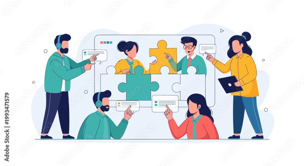 Fototapeta premium Teamwork Collaboration Puzzle Concept, Business People Working Together Online