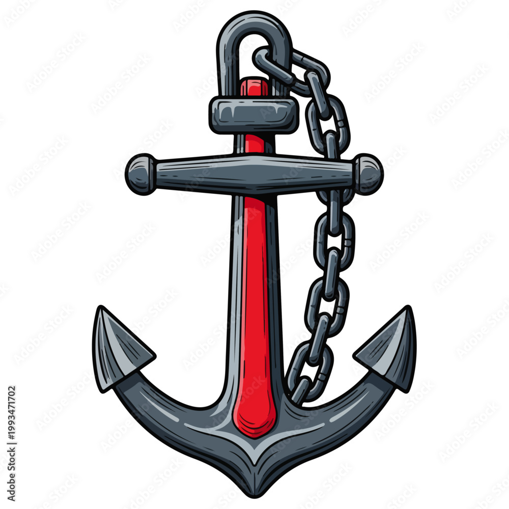 Naklejka premium Nautical Anchor With Chain Cartoon Vector Illustration